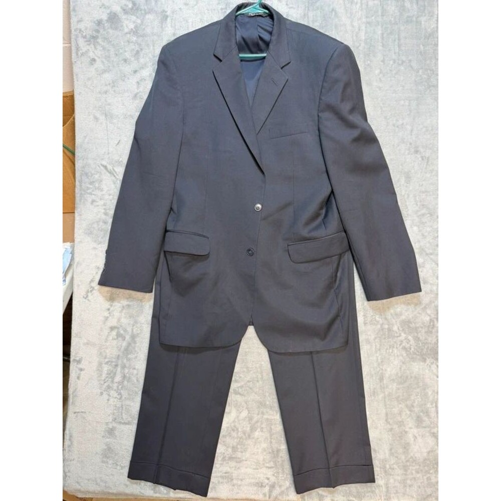 Jos A Bank Mens 42L Navy 100% Wool Two Piece Suit Travelers Collection